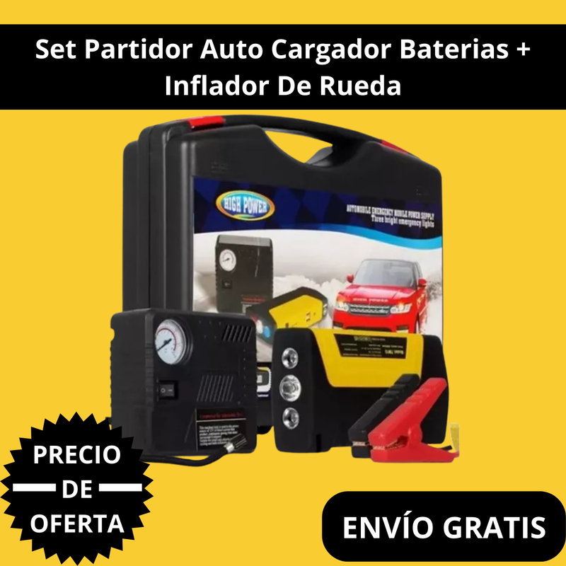 SET DE EMERGENCIA AUTO 2 EN 1: PARTIDOR DE BATERÍA + COMPRESOR INFLADOR DE RUEDA – PROMOCION CIERRE DE TIENDA * ENVÍO GRATIS