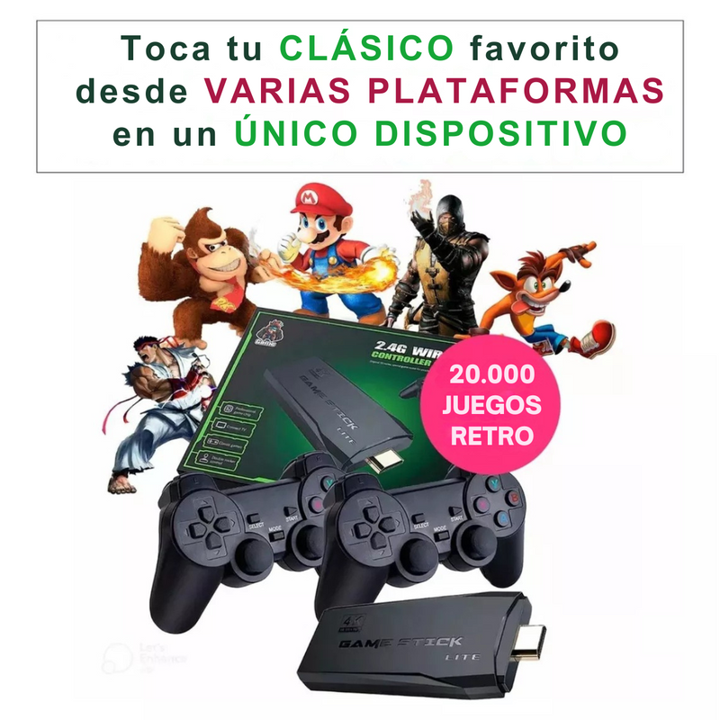 CONSOLA DE VIDEOJUEGO RETRO GAME STICK - MÁS DE 20.000 JUEGOS CLÁSSICOS DE LOS ANOS 80, 90 Y 2000 * CON ENVÍO GRATIS Y PAGAR AL RECIBIR