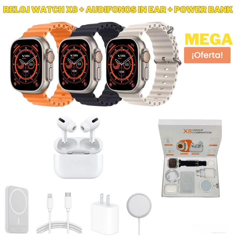 KIT SMARTWATCH + AUDÍFONOS + POWER BANK - PROMOCION CIERRE DE TIENDA * ENVÍO GRÁTIS