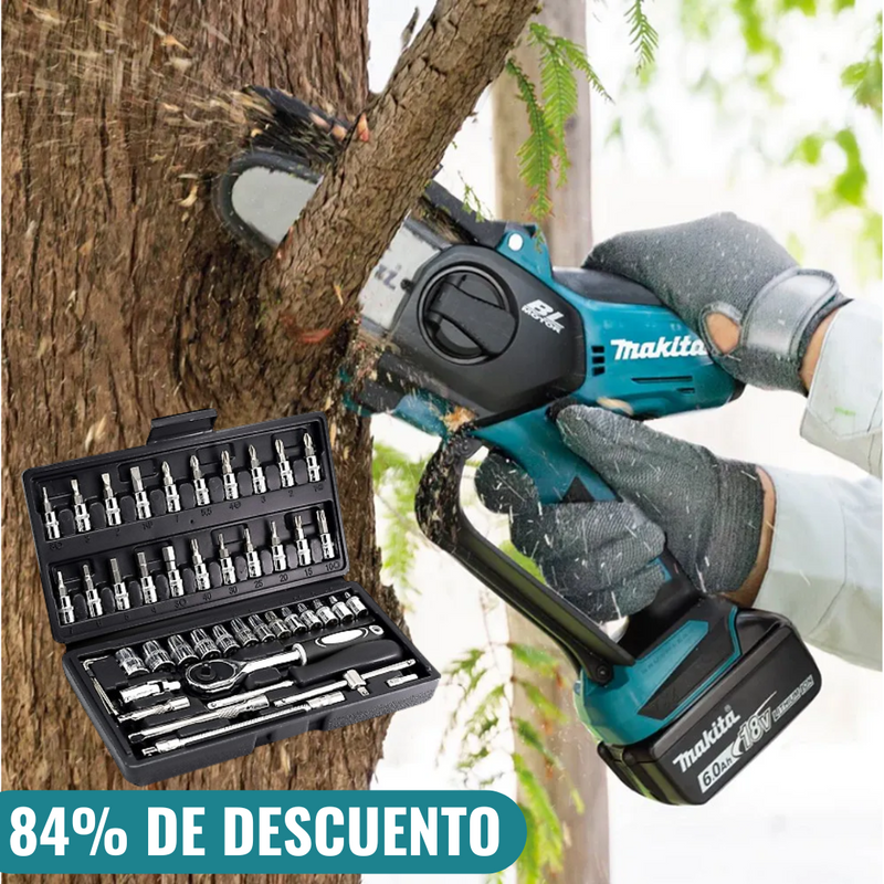 KIT MOTOSIERRA MAKITA PORTÁTIL + 2 BATERÍAS ADICIONALES + CAJA DE HERRAMIENTAS CON 108 PIEZAS PROMOCION CIERRE DE TIENDA * ENVÍO GRATIS